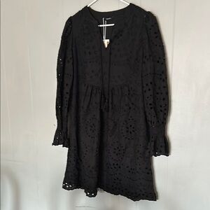 Dokotoo Black Eyelet Boho Long Sleeve Mini Dress